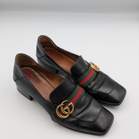 Gucci Peyton GG Web Stripe Loafers 39 / US 9 Black Leather Slip On Shoes - Picture 2 of 10